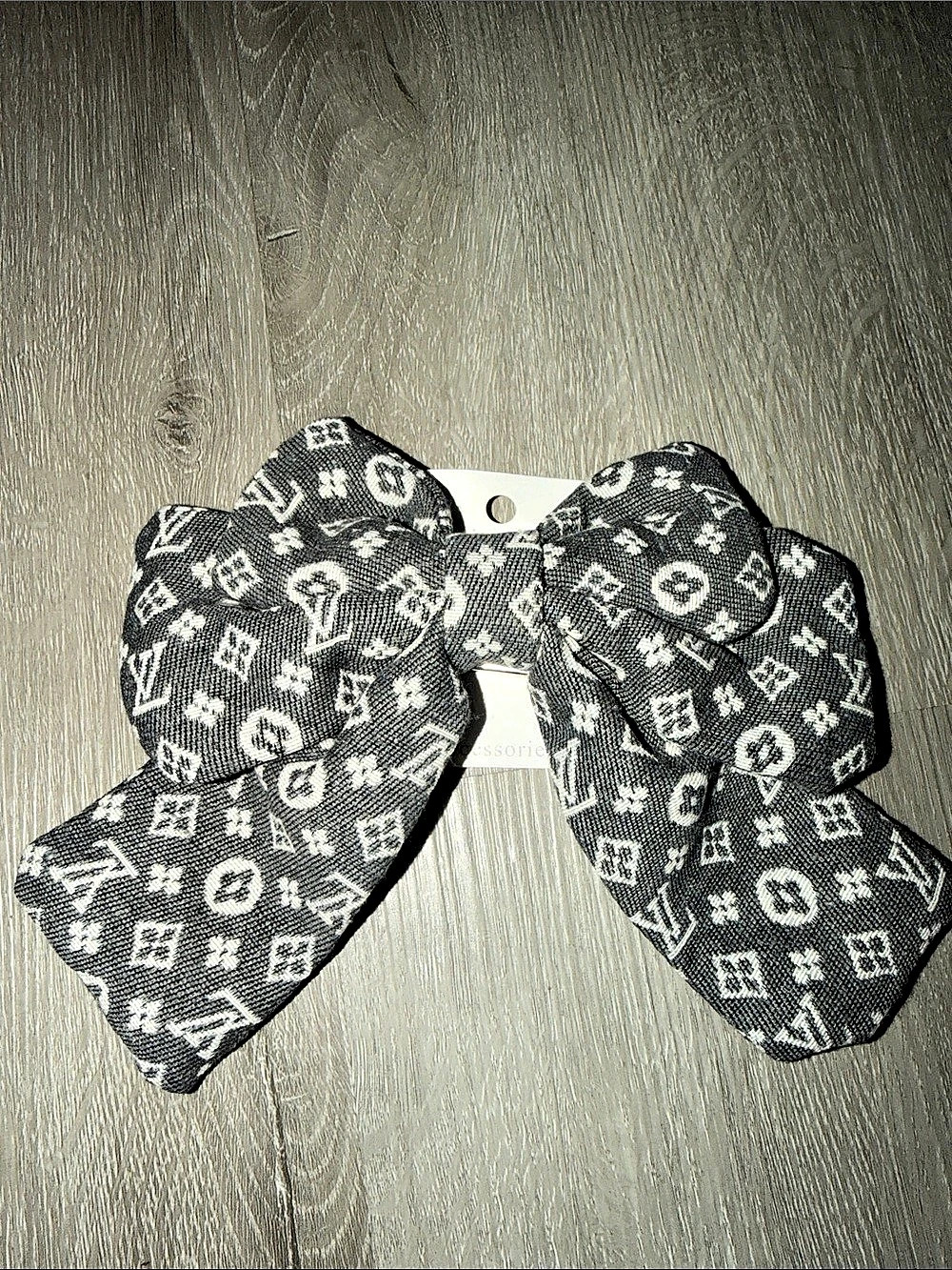 Louis Vuitton Monogram Gray Black Denim White Hair Bow Clip